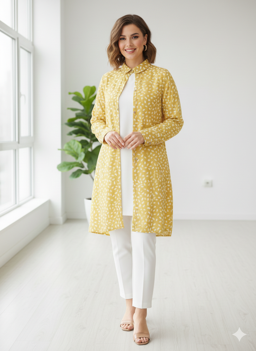Gt007- Double Shirt Printed Gown Style Top