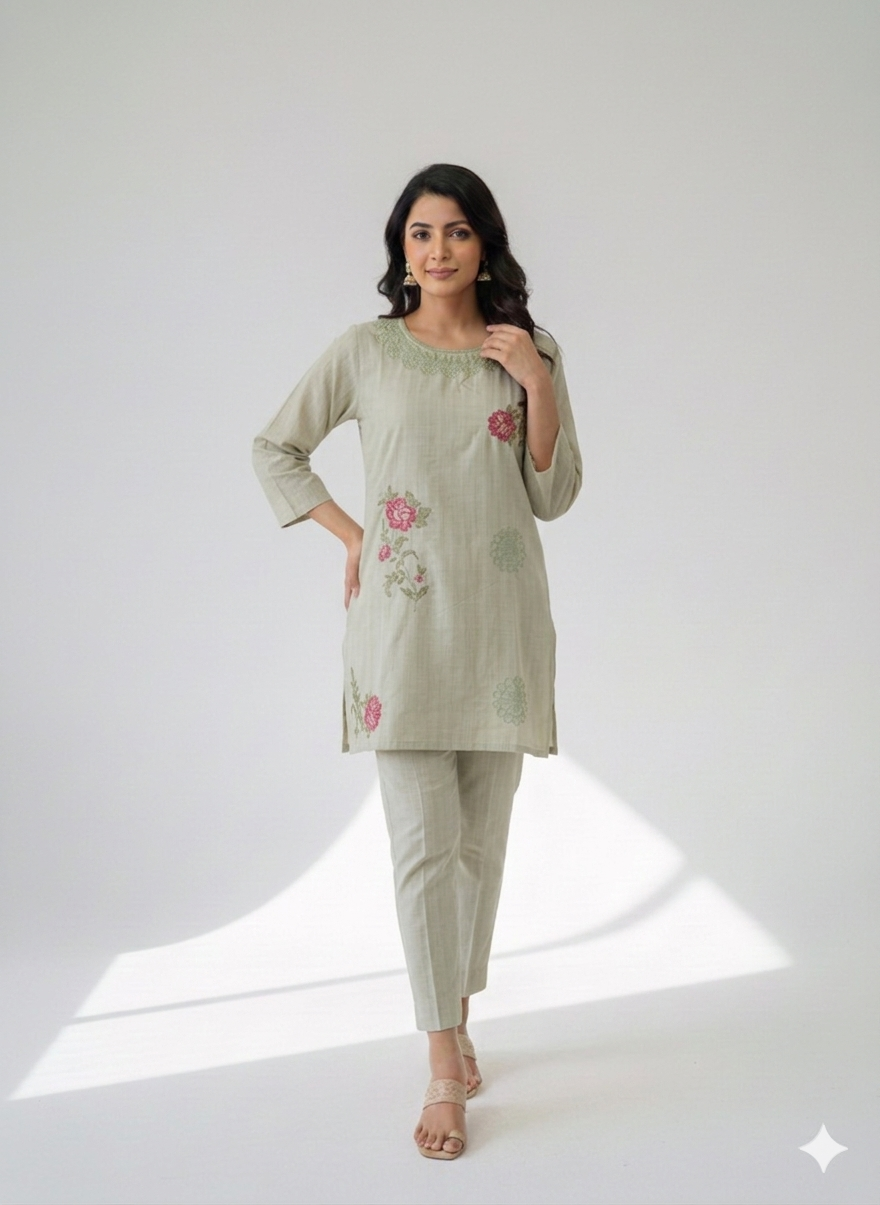 St098- Flower Embroidered Top