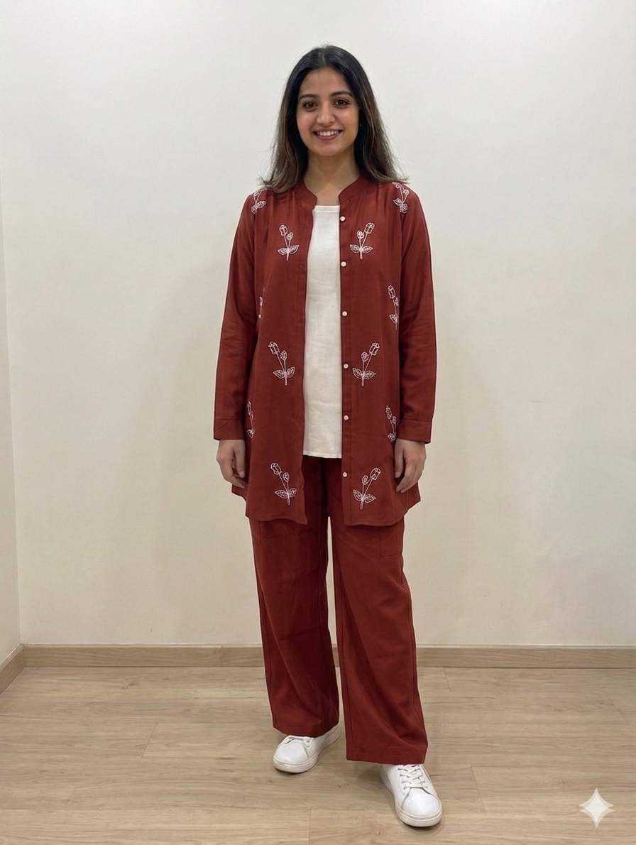 Cs052- 3pc Imported Grip Cordset- Embroidered Button Down Shirt With Inner And Cargo Trouser