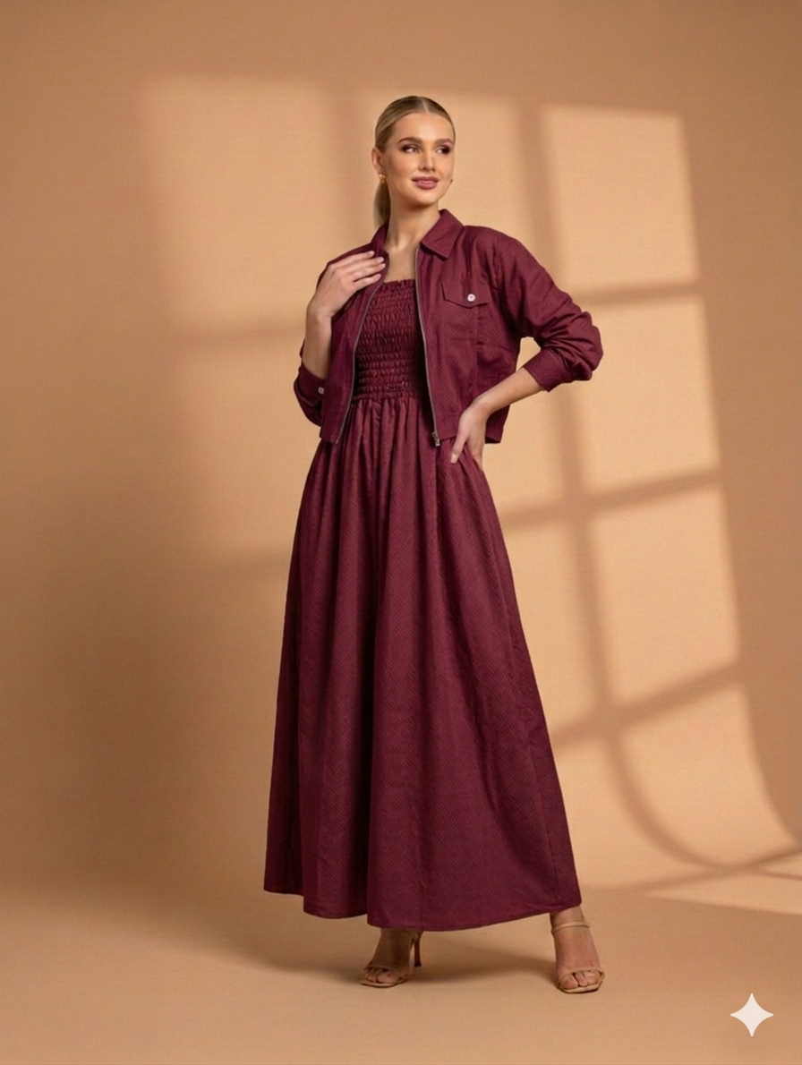 Cs014- 2pc Cotton Romper Maxi With Zipper Jacket