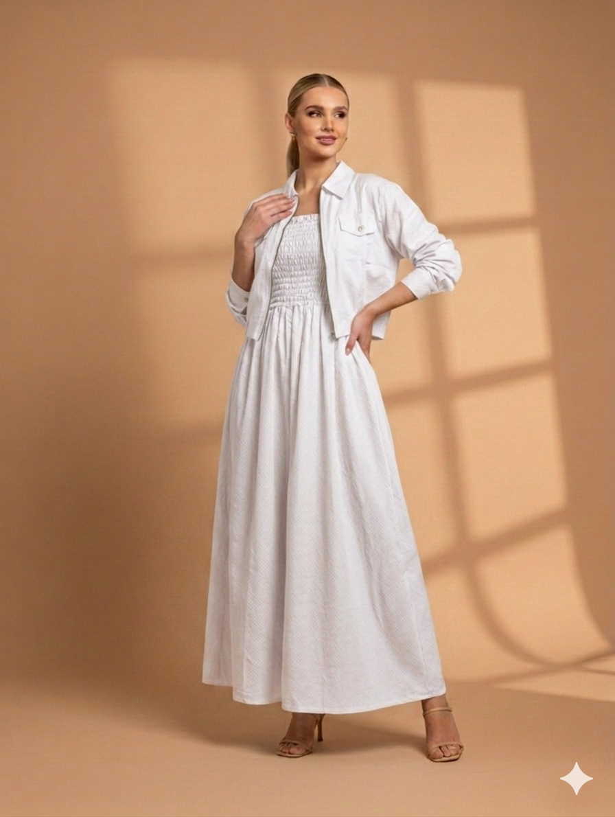 Cs014- 2pc Cotton Romper Maxi With Zipper Jacket