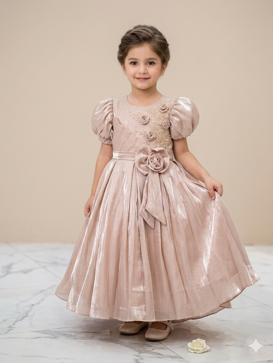 Ff039- Imported Shamos Silk Floral Frock