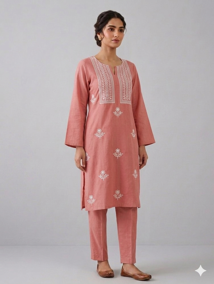 St122- Neckline Embroiderd Cotton Top