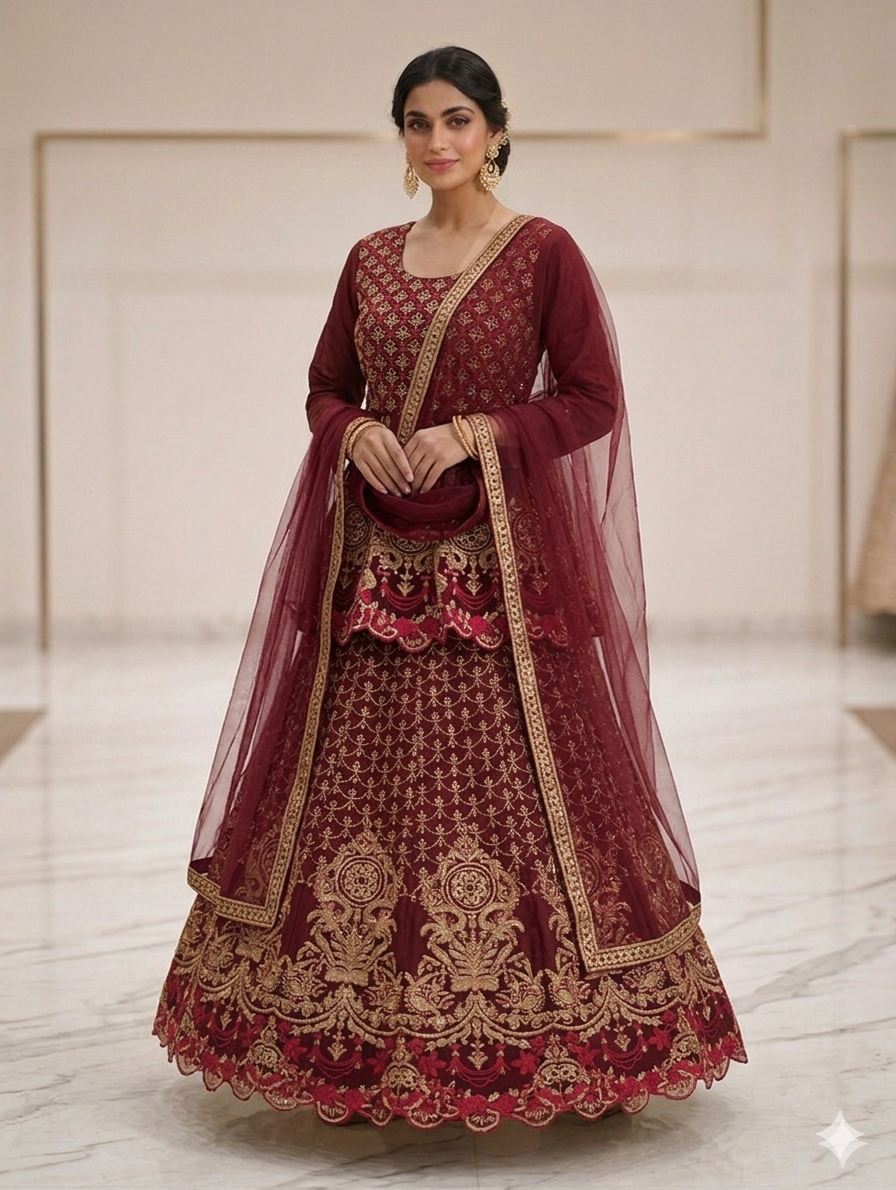 Lf056- 3pc Fancy Embroidered Kurti With Embroidered Net Skirt And Net Dupatta