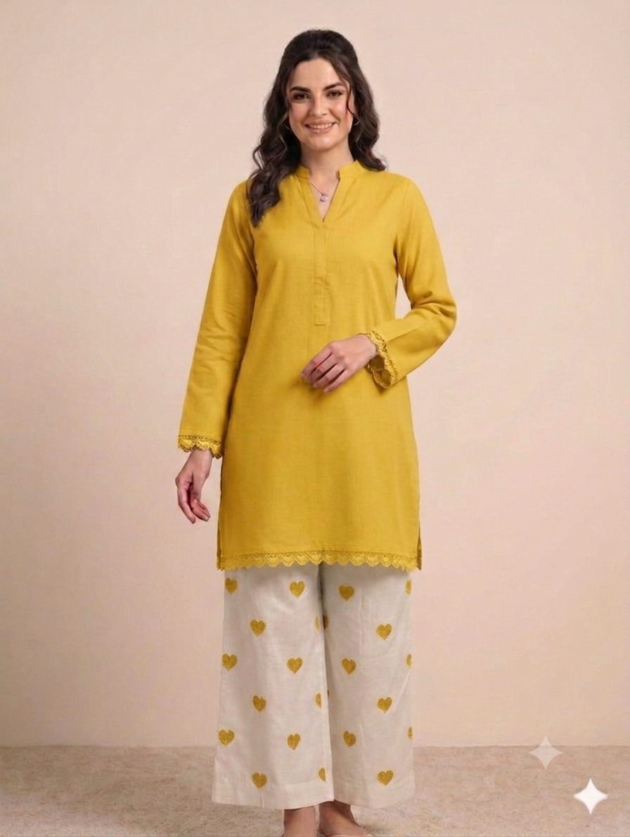 Cs053- 2pc Imported Cotton Heart Print Trouser With Shirt