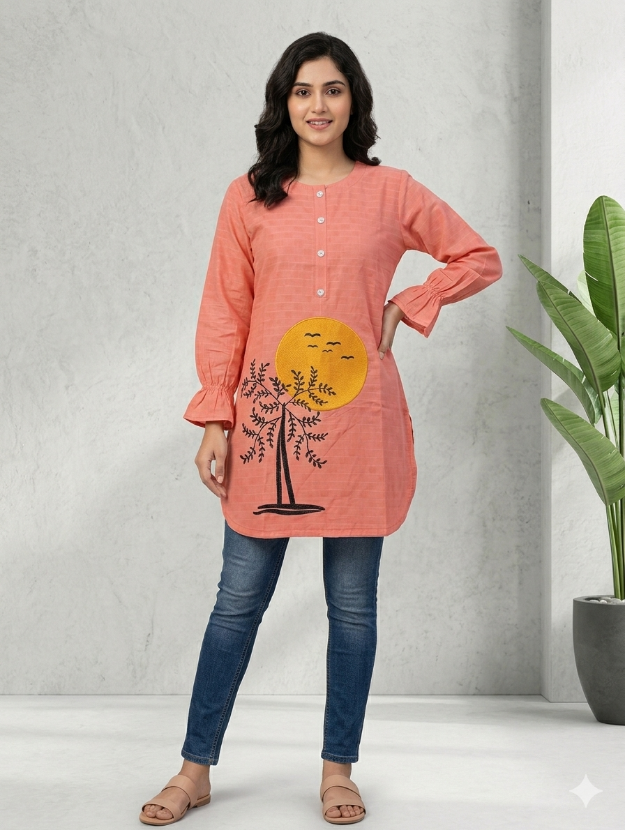 St123- Cotton Tree-Sun Embroidered Top