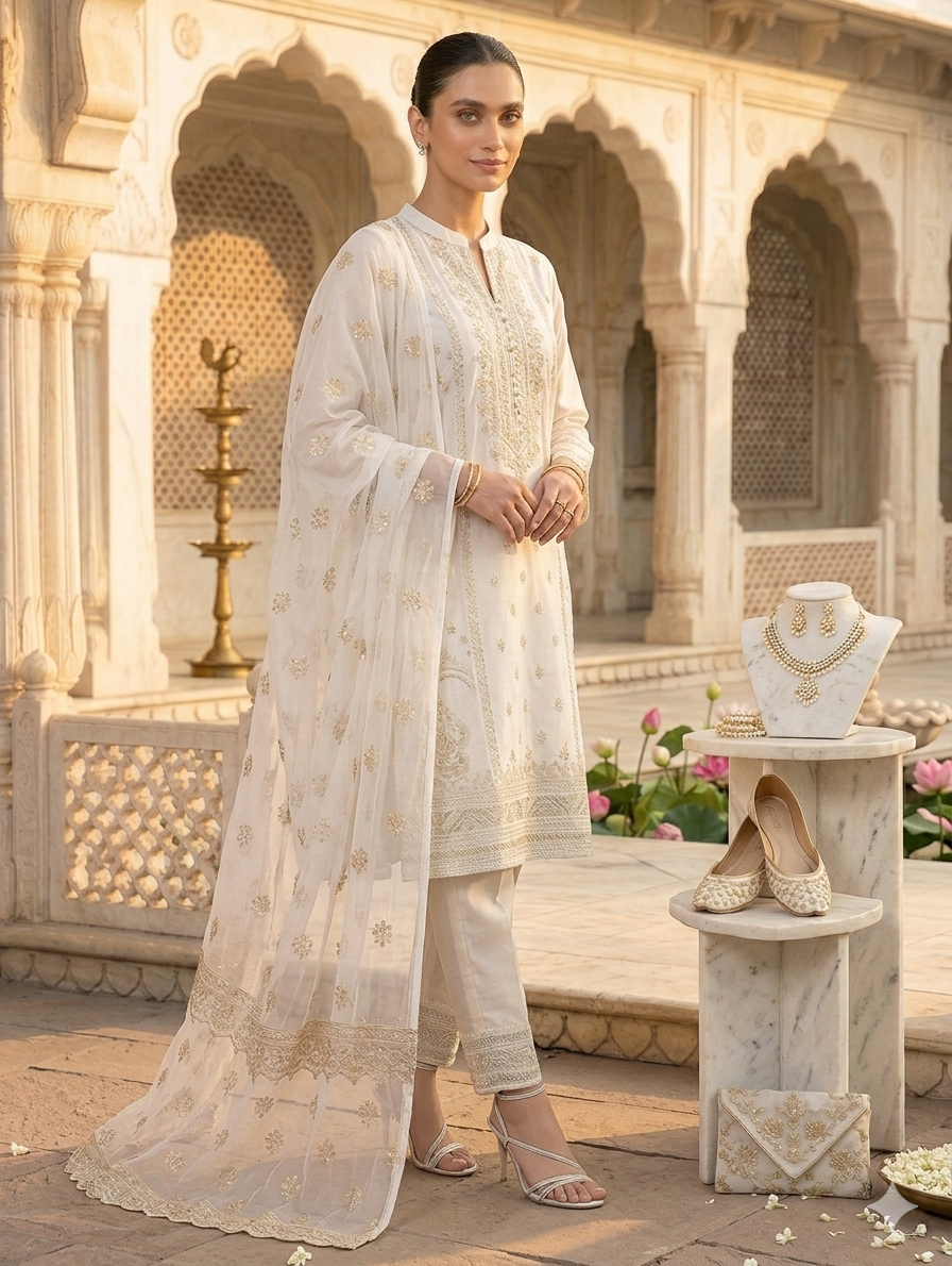 Lf030- 3pc Organza Sequence Embroidered Shirt With Trouser And Dupatta