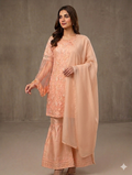 Lf079- 3pc Embroidered Net Andrakha Frock With Flapper And Shafoon Dupatta