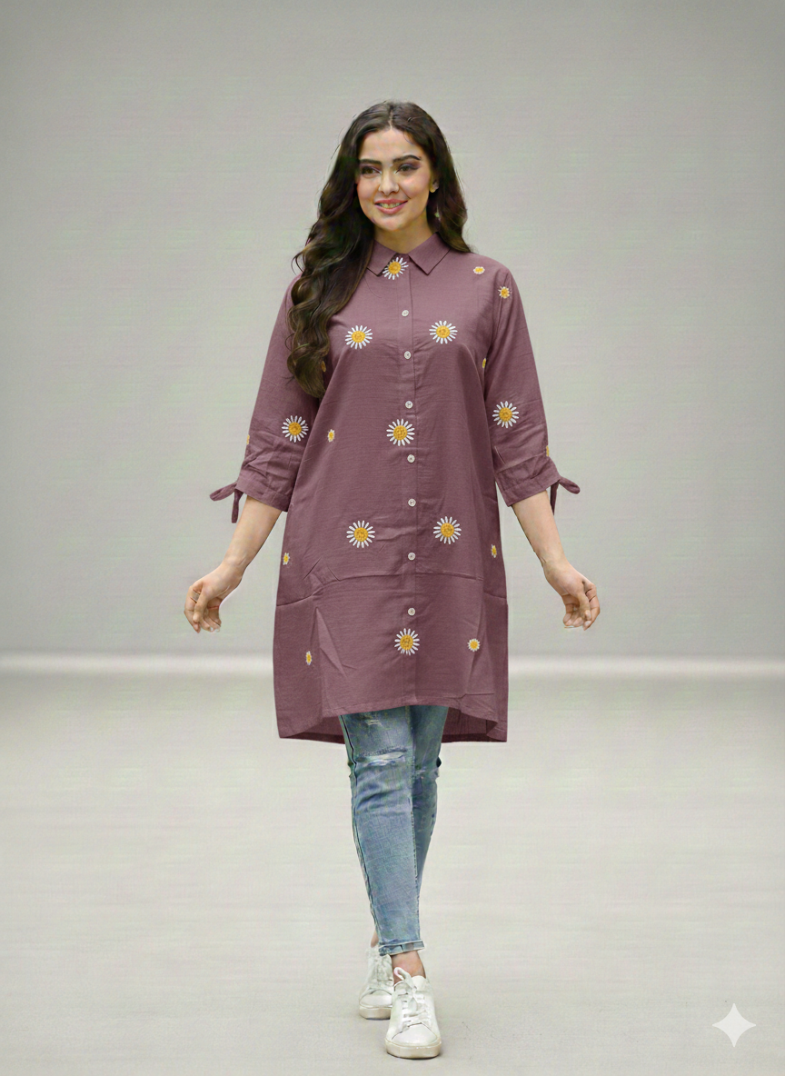 St120-Sunflower Collar Tail Top