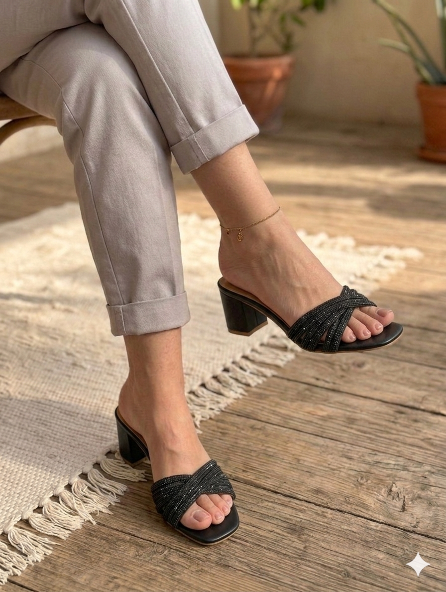 Sh006- Block Heel Cross String Chappal