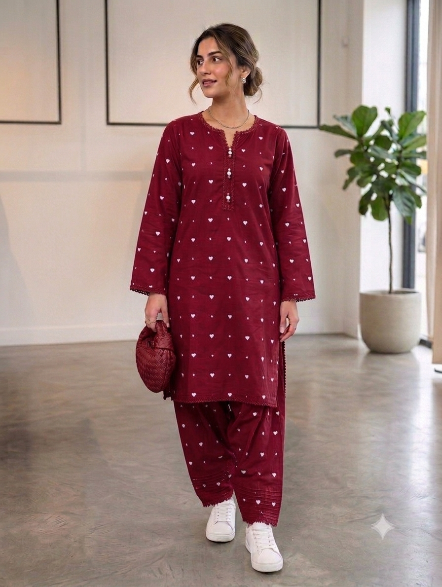 Cs059- Trending Heart Embroidered Shalwar With Shirt