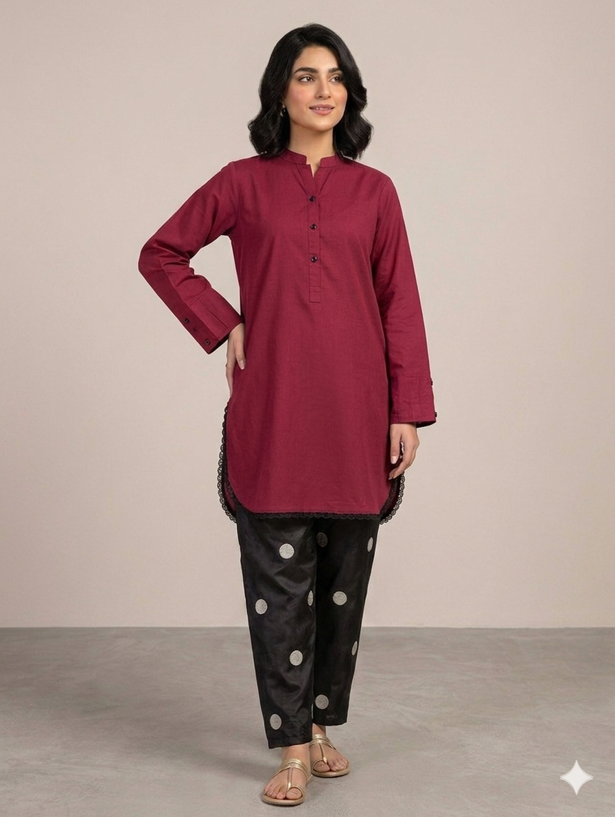 Cs054- Polka Dot Embroidered Trouser With Round Shirt