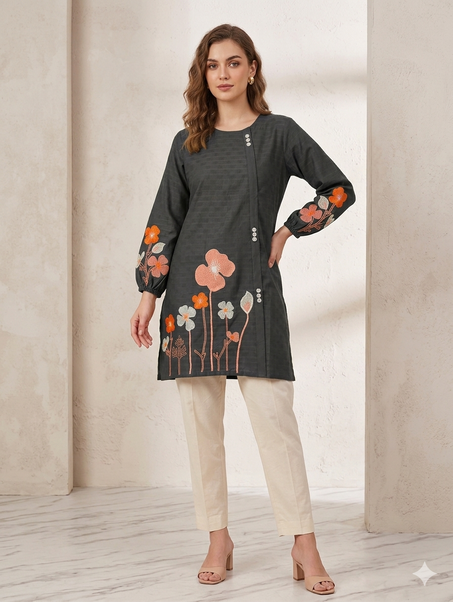 St124- Cotton Multi Floral Embroidered Top