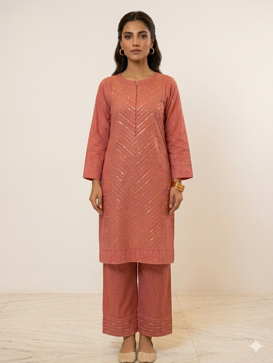 S001- 2pc Slub Sequence Work Shirt With Trouser