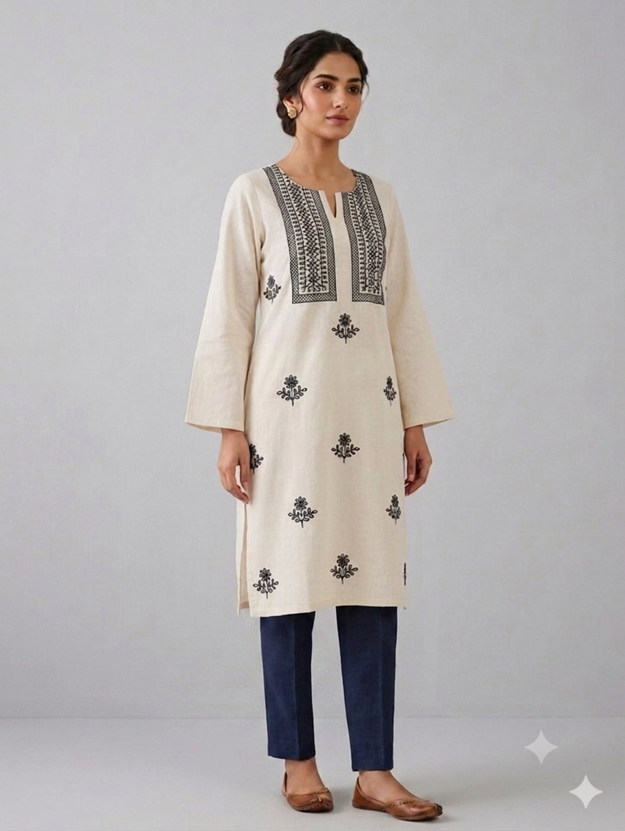 St122- Neckline Embroiderd Cotton Top