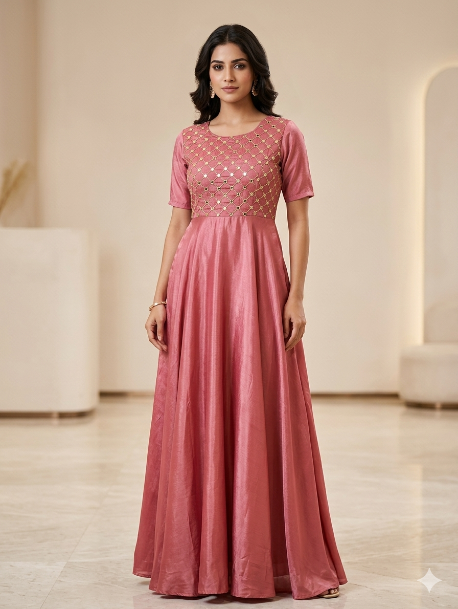 Lf054- 4pc Silk Maxi With Shafoon Neckline And Shafoon Koti With Silk Trouser And Shafoon Sequence Dupatta
