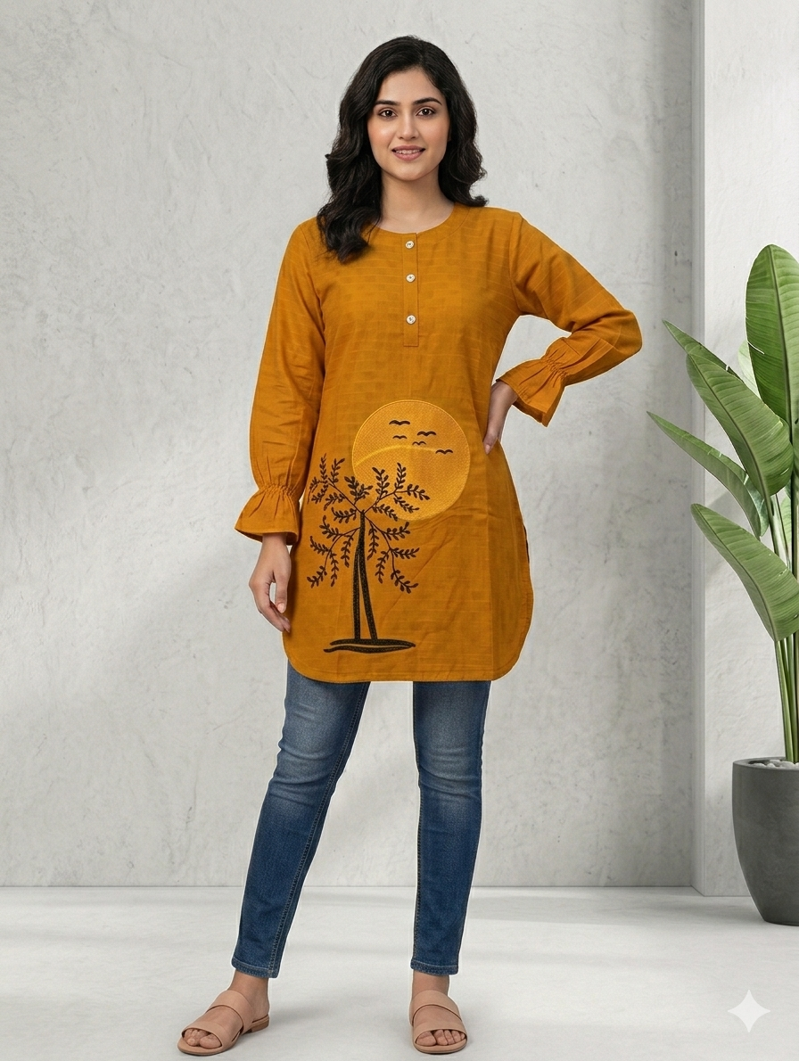 St123- Cotton Tree-Sun Embroidered Top