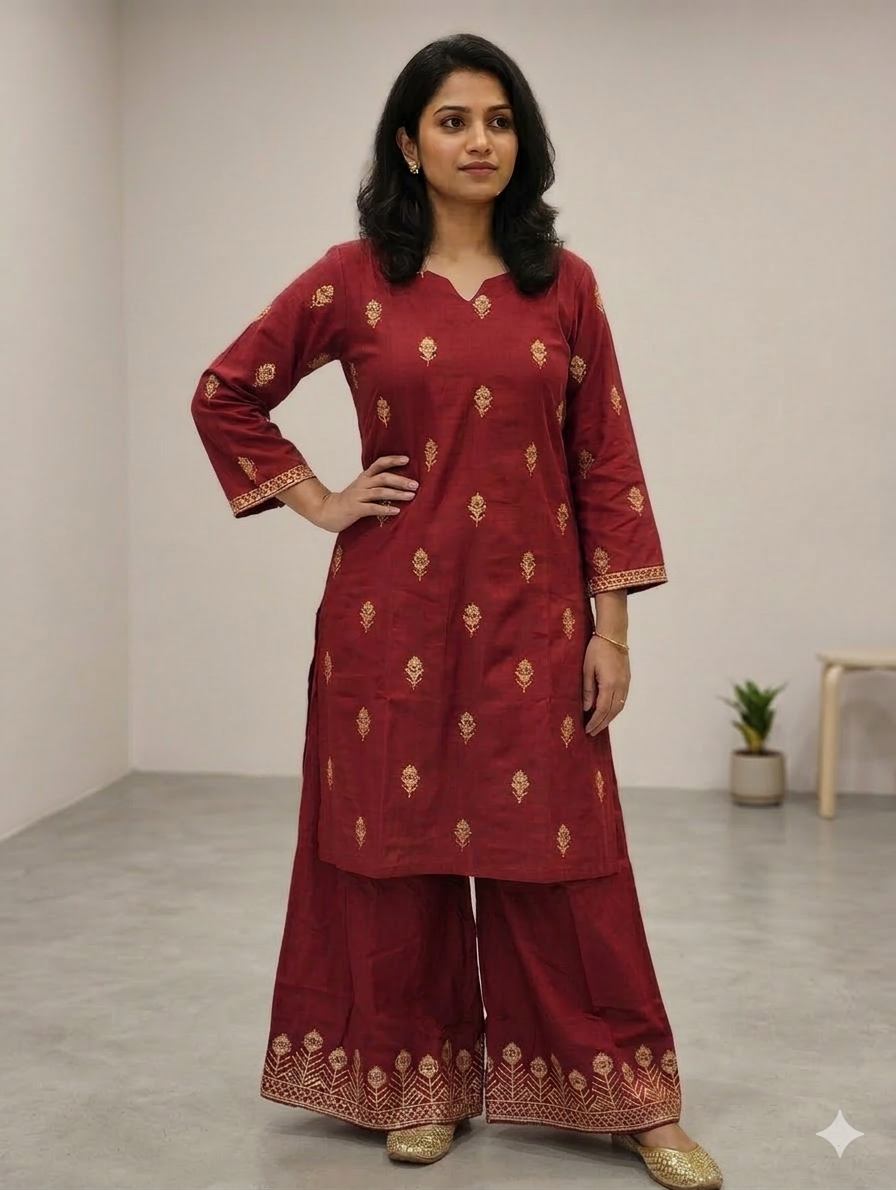 S003- 2pc Slub Embroidered Short Shirt With Flapper