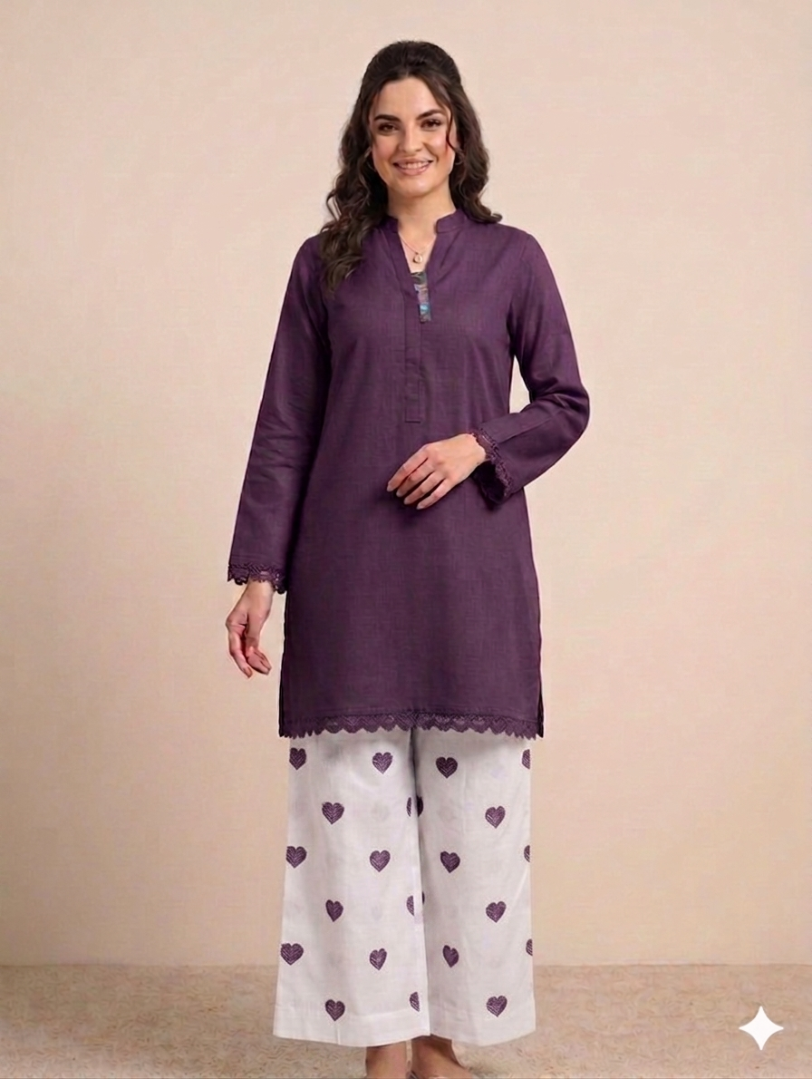 Cs053- 2pc Imported Cotton Heart Print Trouser With Shirt