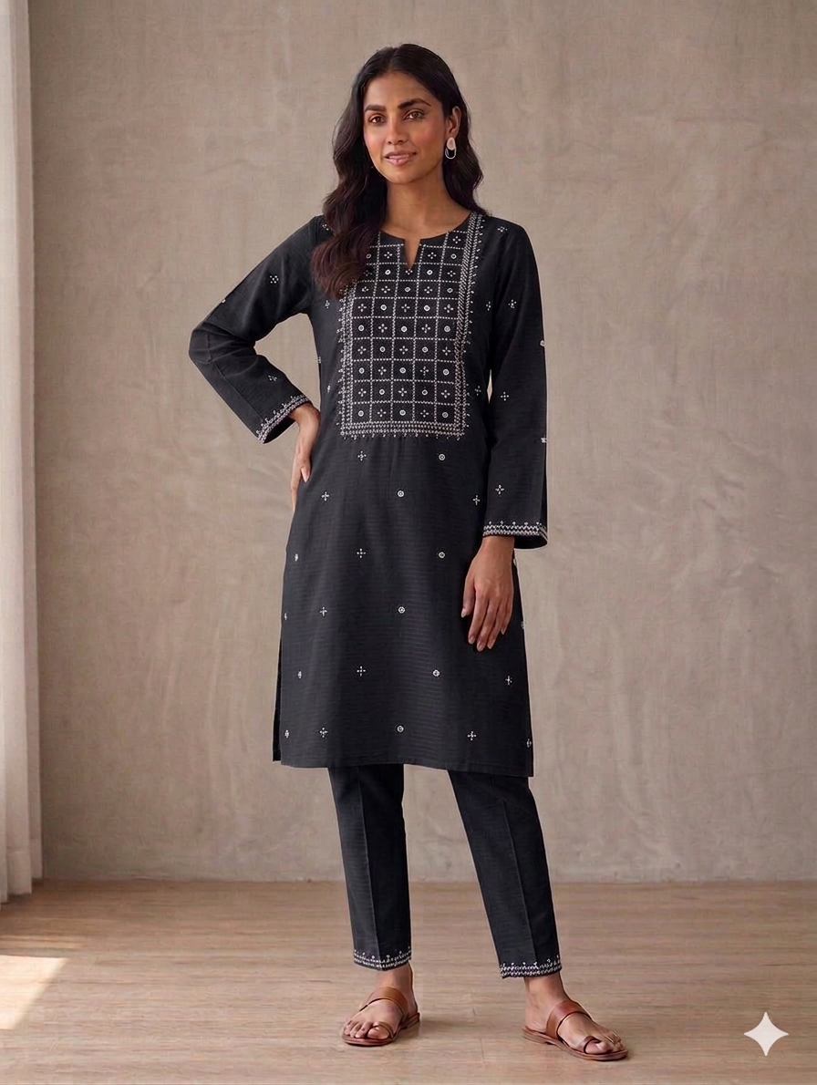 St132- Heavy Neck Embroidered Top