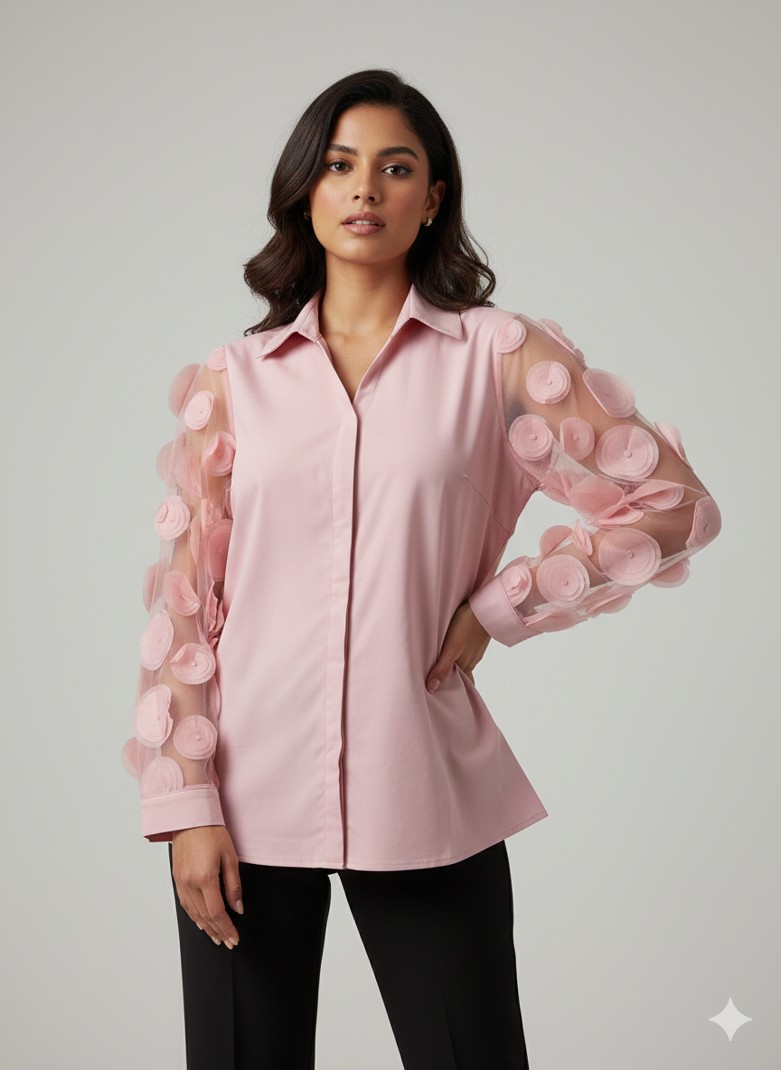 Gt011- Imported Grip Floral Sleeves Top