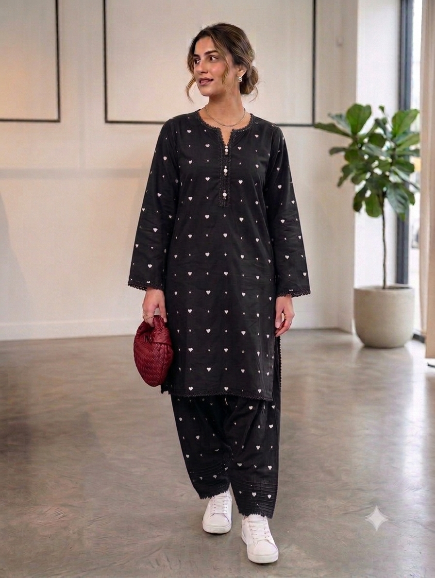 Cs059- Trending Heart Embroidered Shalwar With Shirt