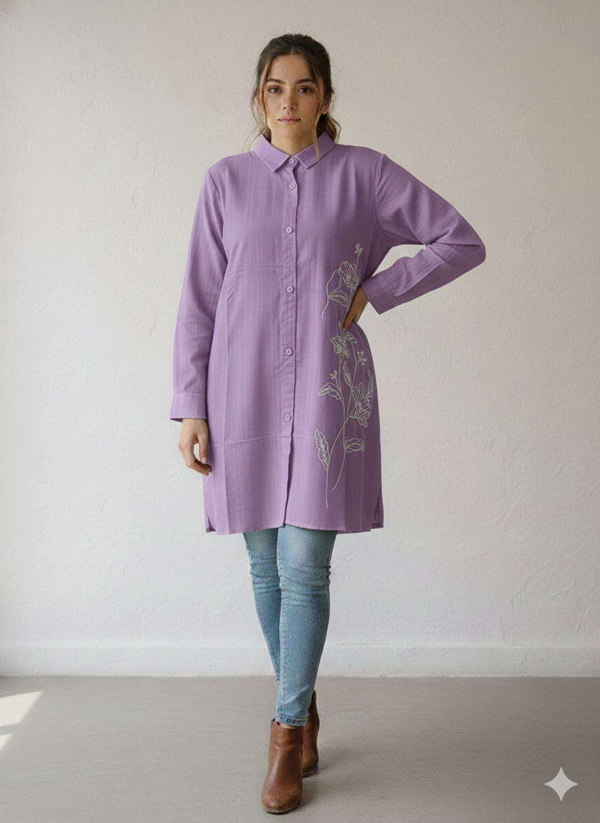 St118- Side Embroiderd Flower Top