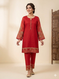 Lf034- 3pc Khadi Net Embroidered Shirt With Trouser And Net Dupatta