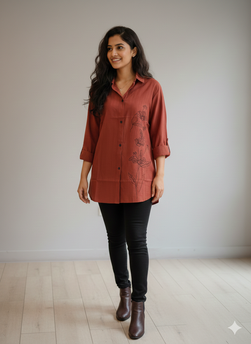 St118- Side Embroiderd Flower Top