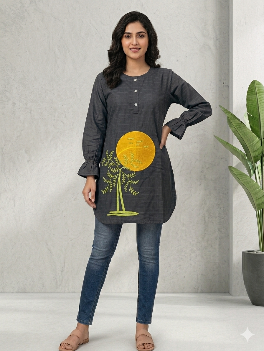 St123- Cotton Tree-Sun Embroidered Top