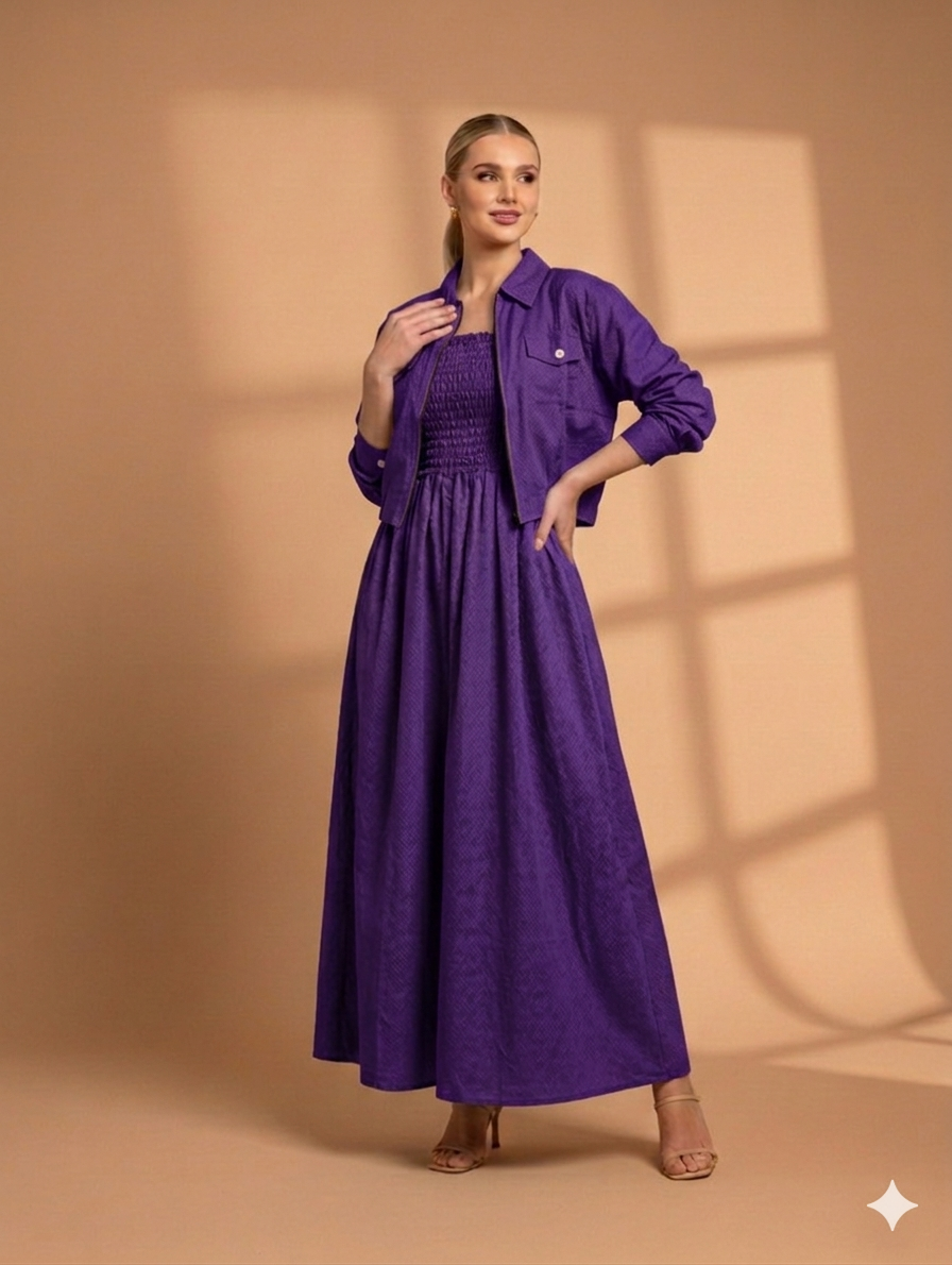 Cs014- 2pc Cotton Romper Maxi With Zipper Jacket