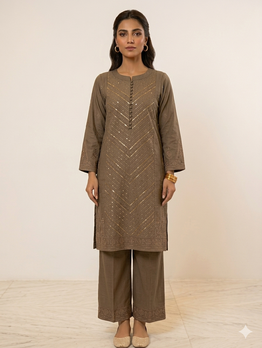 S001- 2pc Slub Sequence Work Shirt With Trouser
