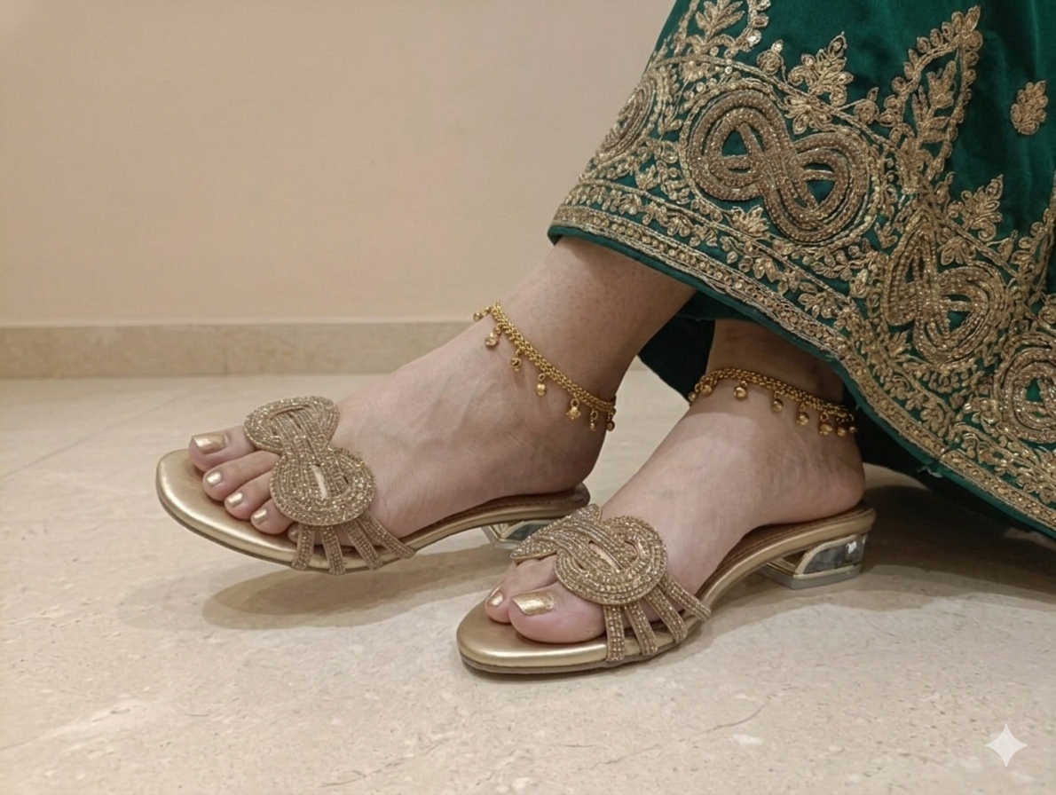 Sh113- Trending Crystal Block Heel Chappal