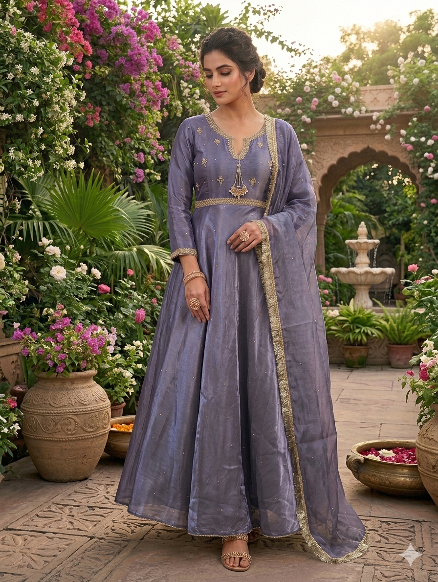 Lf046- 3pc Sheesha Silk Long Flayer Maxi With Trouser And Sheesha Silk Dupatta