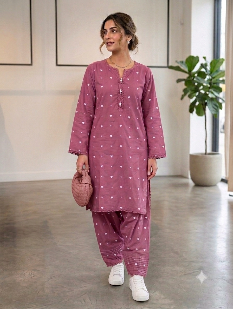 Cs059- Trending Heart Embroidered Shalwar With Shirt