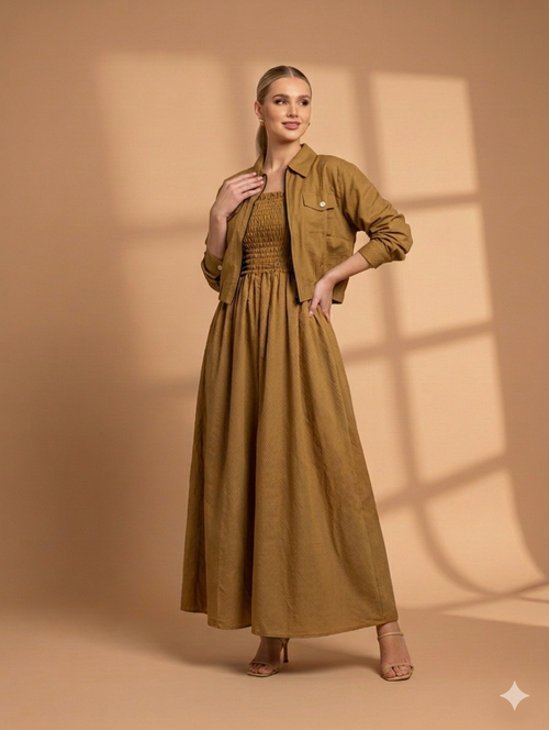 Cs014- 2pc Cotton Romper Maxi With Zipper Jacket