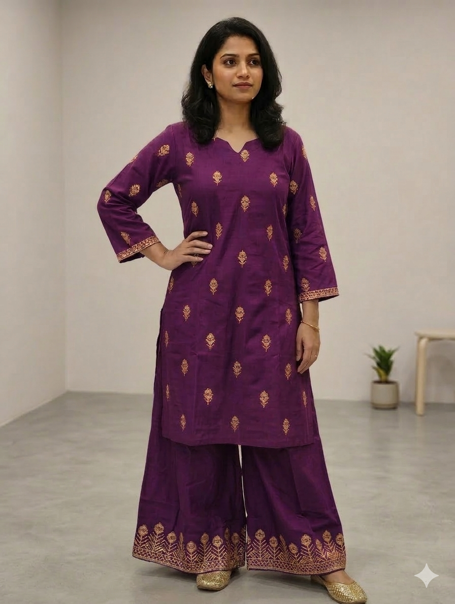 S003- 2pc Slub Embroidered Short Shirt With Flapper