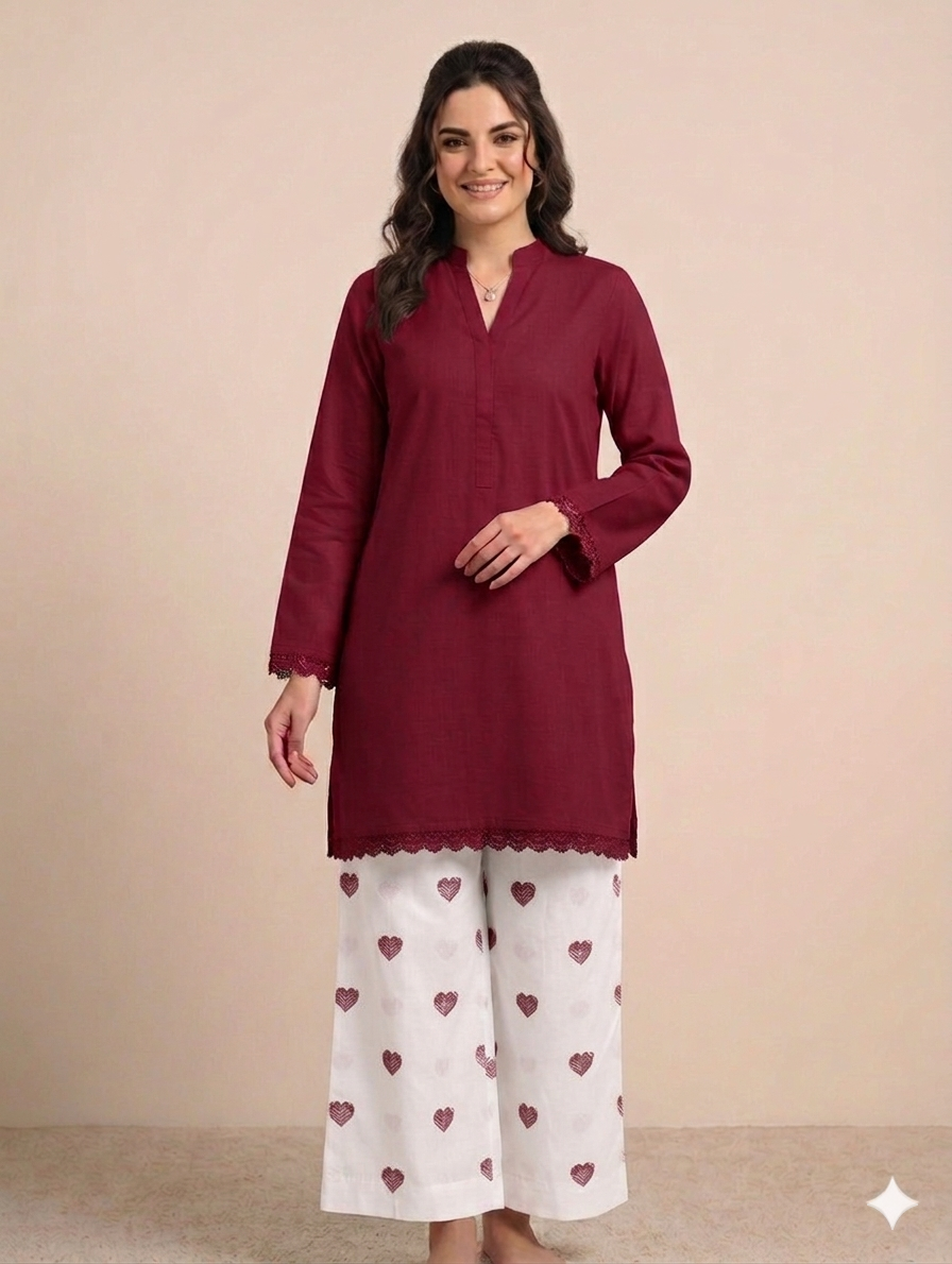 Cs053- 2pc Imported Cotton Heart Print Trouser With Shirt