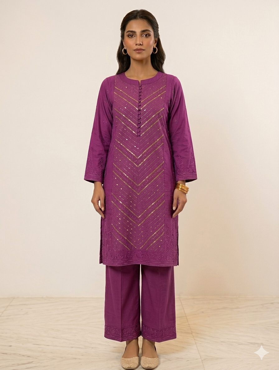 S001- 2pc Slub Sequence Work Shirt With Trouser