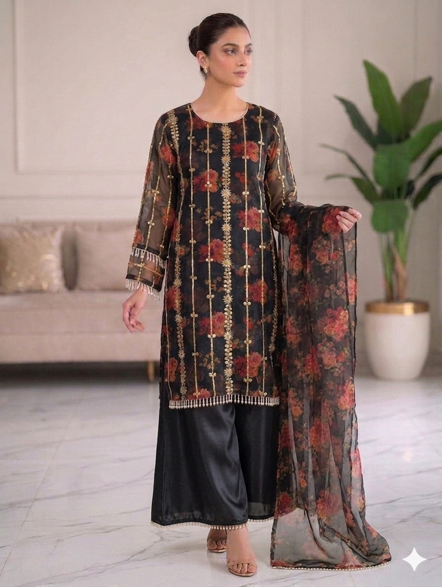 Lf031- 3pc Print Hania Aamir Working Shirt With Flapper And Printed Dupatta