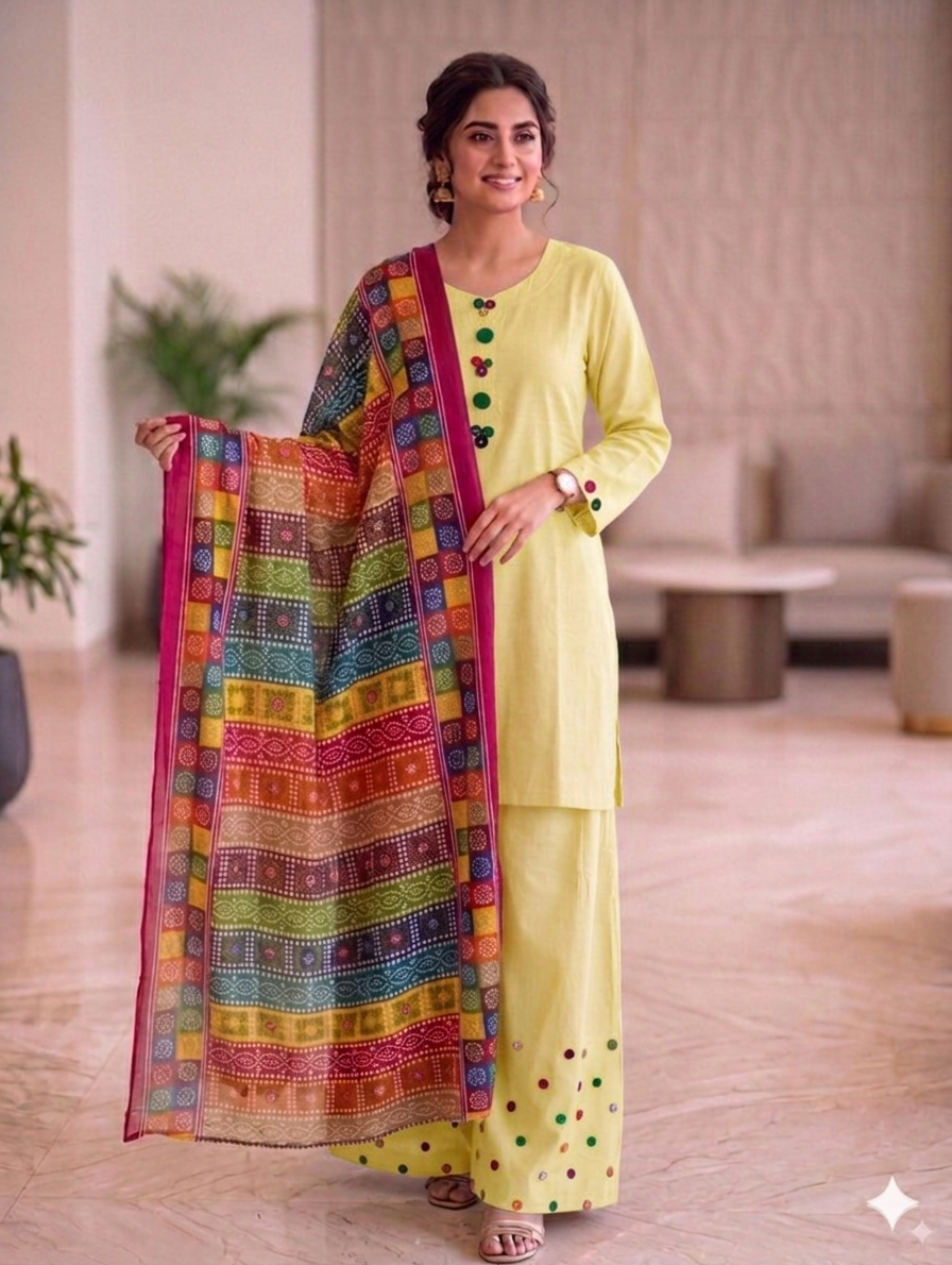 Sw001- Cotton Farshi Shalwar With Shirt And Chunri Multi Dupatta