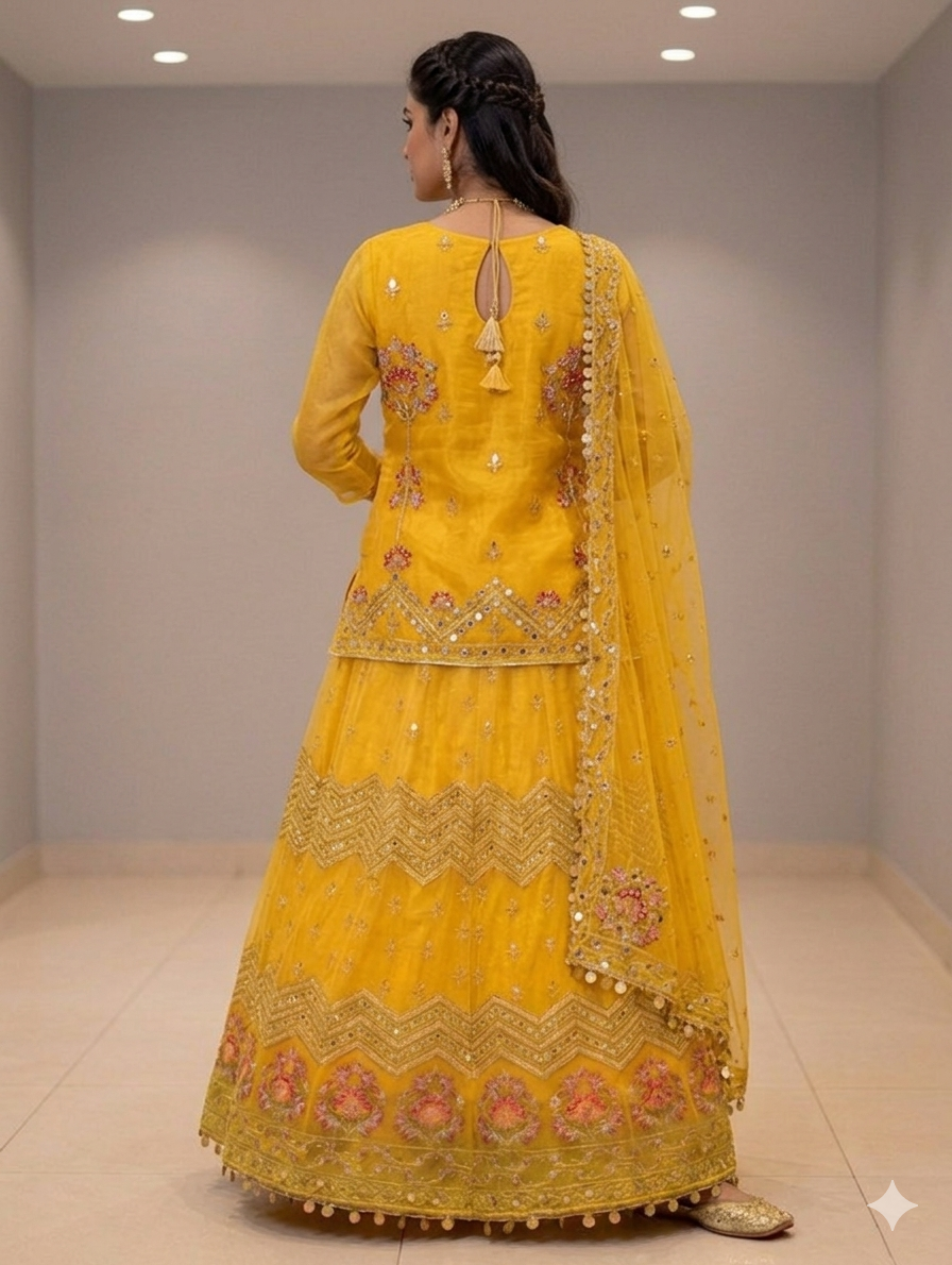 Lf092-3pc Heavy Kashee’s Viral Handmade Organza Lehnga With Handmade Kurti And Dupatta