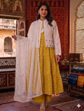 Sw002- 3pc Lawn Chunri Maxi With Chicken Koti, Trouser And ChickenNet Dupatta