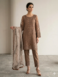 Lf035- 3pc Embroidered Net Shirt With Trouser And Net Embroidered Dupatta