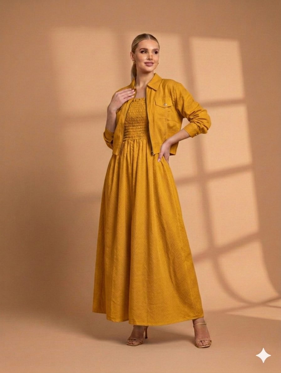 Cs014- 2pc Cotton Romper Maxi With Zipper Jacket