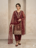 Lf077- 3pc Organza Embroidered Shirt With Trouser And Organza Dupatta