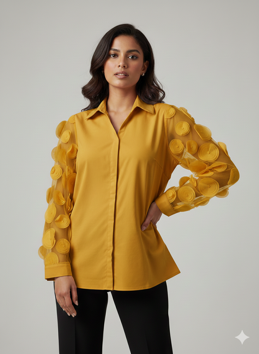 Gt011- Imported Grip Floral Sleeves Top