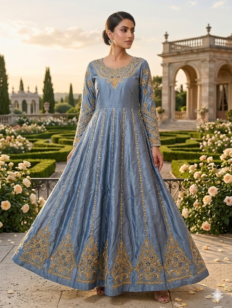 Lf051- 3pc HandMade Patch Maxi With Trouser And Organza Dupatta
