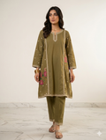 S002- 2pc Slub Embroidered Frock With Trouser
