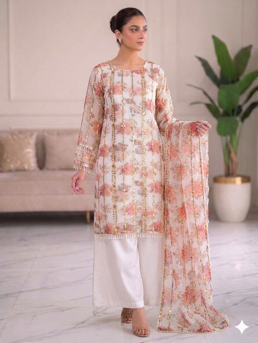 Lf031- 3pc Print Hania Aamir Working Shirt With Flapper And Printed Dupatta